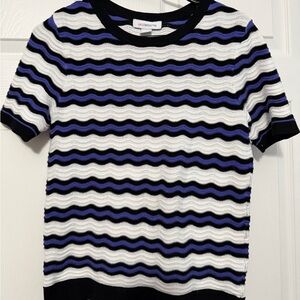 Liz Claiborne Wavy Striped Sweater - Black, Blue, and White
